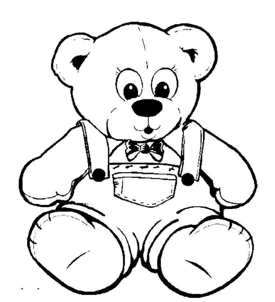Название: Раскраска Мишка в комбинезончике. Категория: игрушка. Теги: Игрушка, медведь.