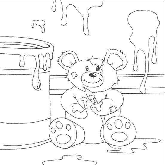 Название: Раскраска Мишка в краске. Категория: игрушка. Теги: Игрушка, медведь.