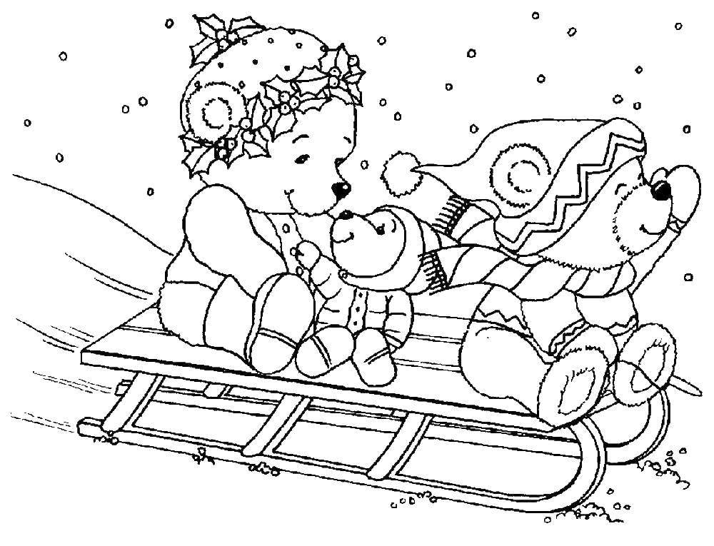 Coloring Bears on a sled. Category toys. Tags:  Toy, bear.