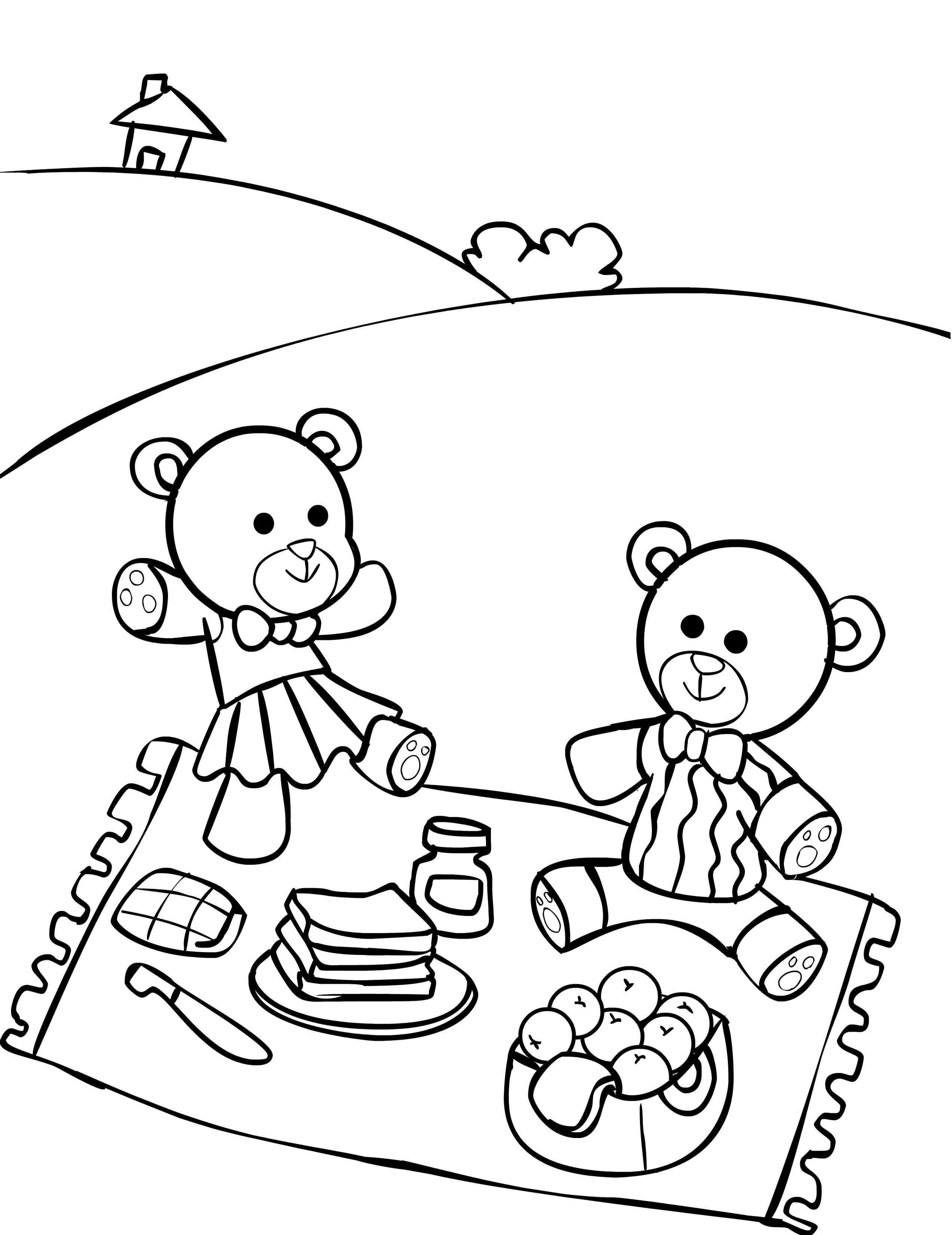 Название: Раскраска Пикник медвежат. Категория: игрушка. Теги: Игрушка, медведь.