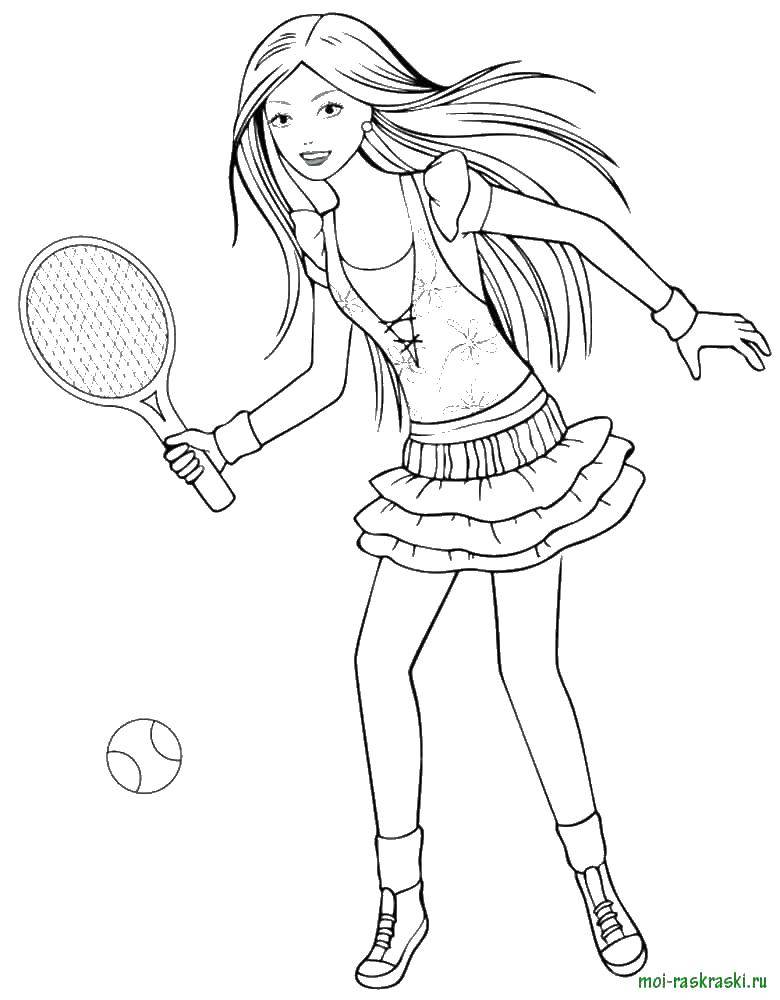 Название: Раскраска Барби и теннис. Категория: раскраски для девочек. Теги: барби теннис.