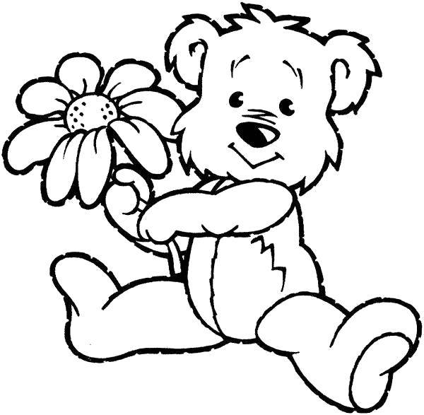 Название: Раскраска Медвежонок с цветочком. Категория: игрушки. Теги: Игрушка, медведь.