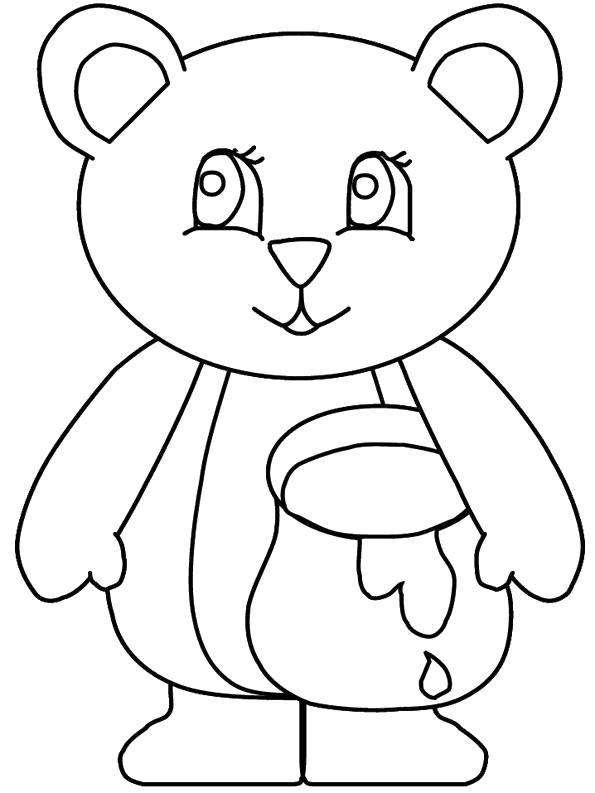 Название: Раскраска Мишка с мёдом. Категория: Раскраски для малышей. Теги: Животные, мишка.