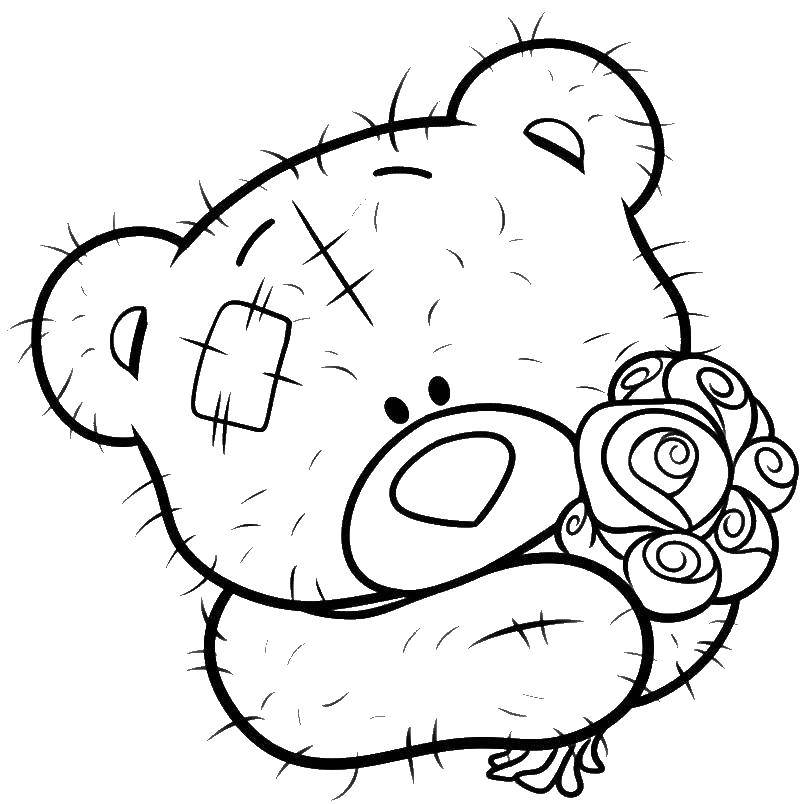 Название: Раскраска Мишка тедди с цветочками. Категория: мишки тедди. Теги: Мишка Тедди.