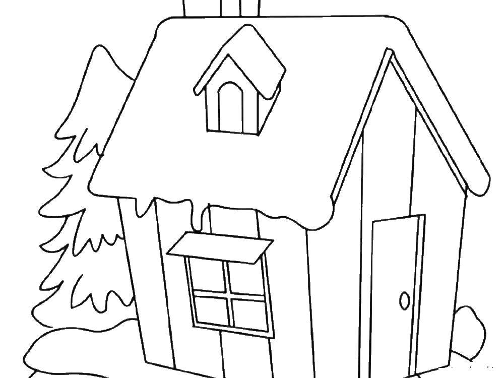 Название: Раскраска Зимний домик. Категория: дома. Теги: Дом, лес, зима.