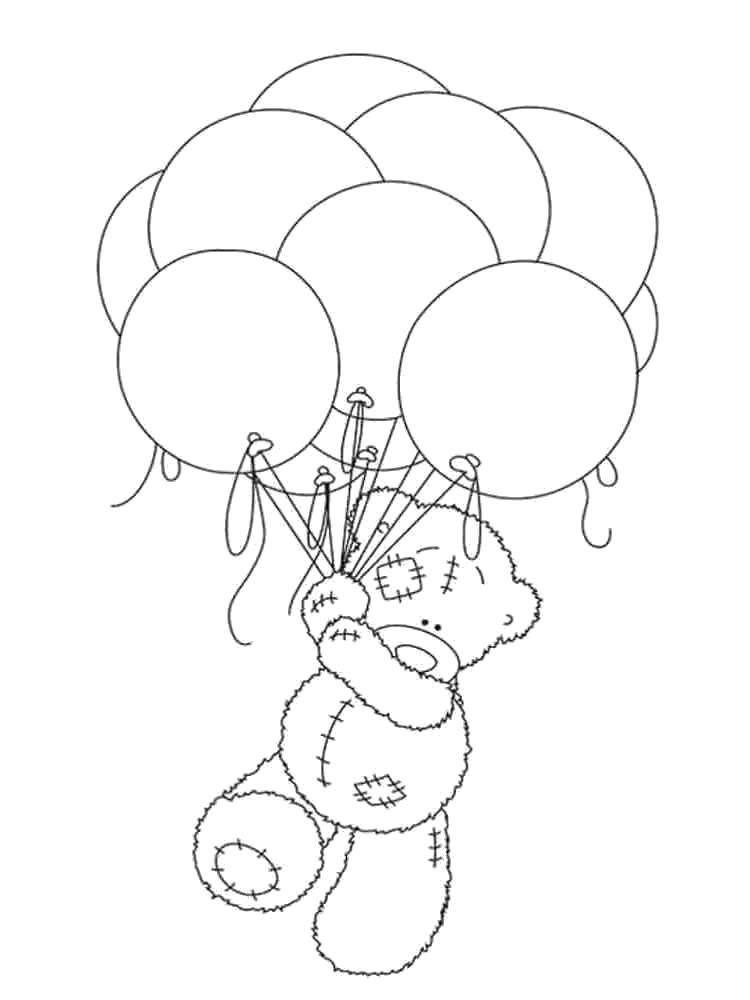 Розмальовки  Ведмедик тедді на кульках. Завантажити розмальовку Ведмедик Тедді, кульки.  Роздрукувати ,ведмедики тедді,