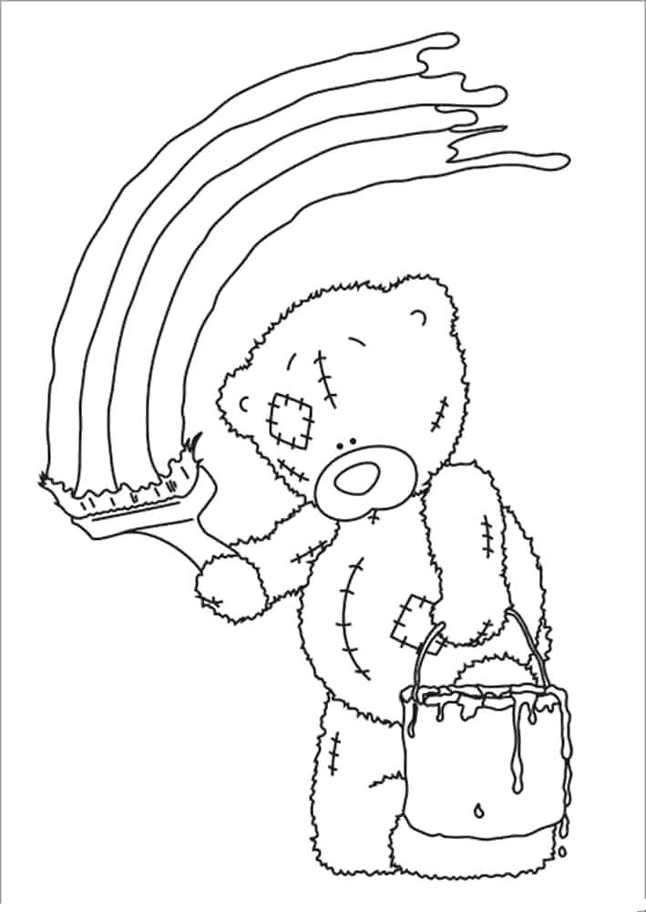 Розмальовки  Ведмедик тедді з фарбами. Завантажити розмальовку Ведмедик Тедді.  Роздрукувати ,ведмедики тедді,