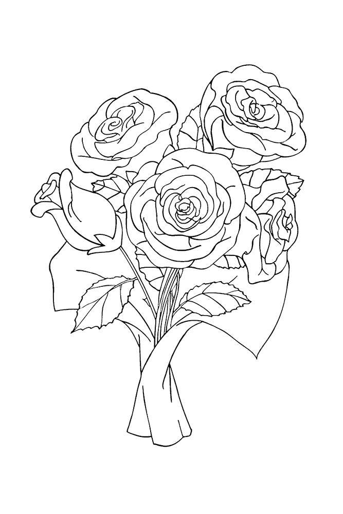 Название: Раскраска Букет красивых роз. Категория: цветы. Теги: Цветы, букет, розы.
