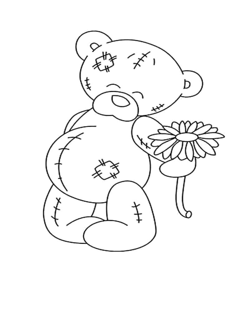 Coloring Teddy bear with flower. Category Teddy bear. Tags:  Teddy Bear.