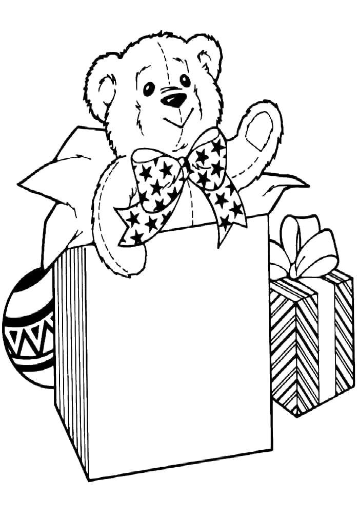Название: Раскраска Мишка в подарок. Категория: подарки. Теги: Подарки, праздник.