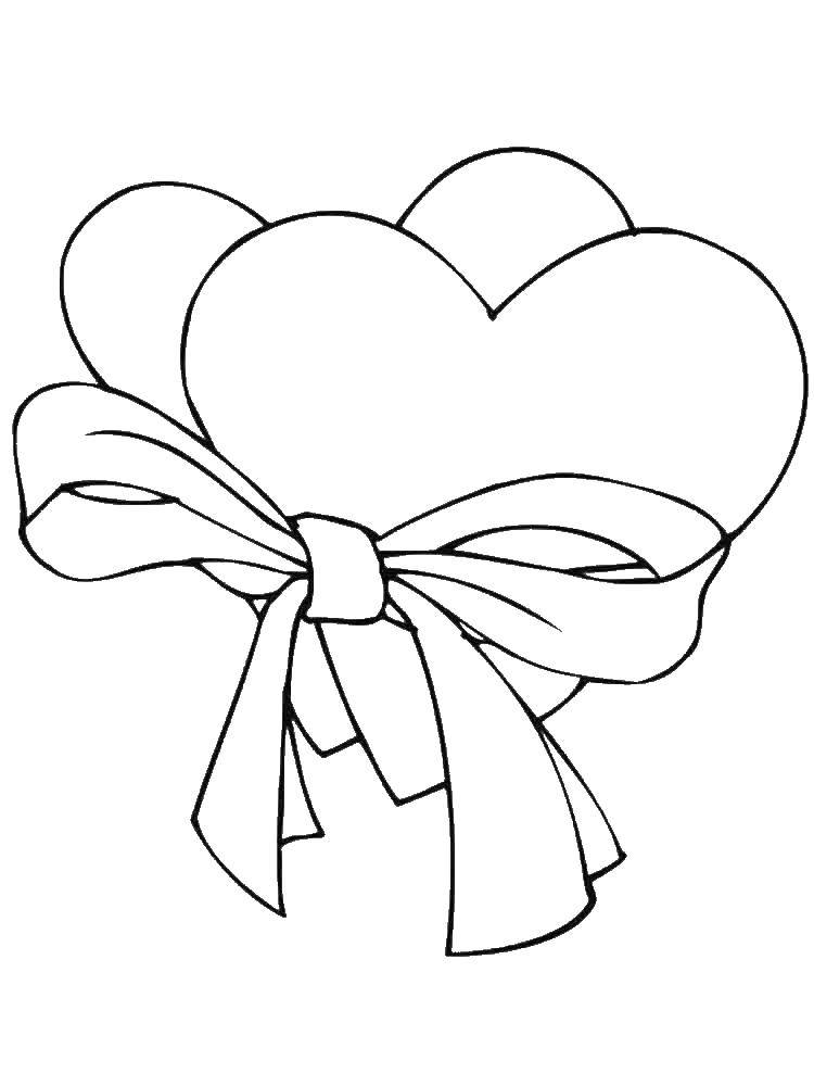 Coloring Hearts in bow. Category Hearts. Tags:  Heart, love.