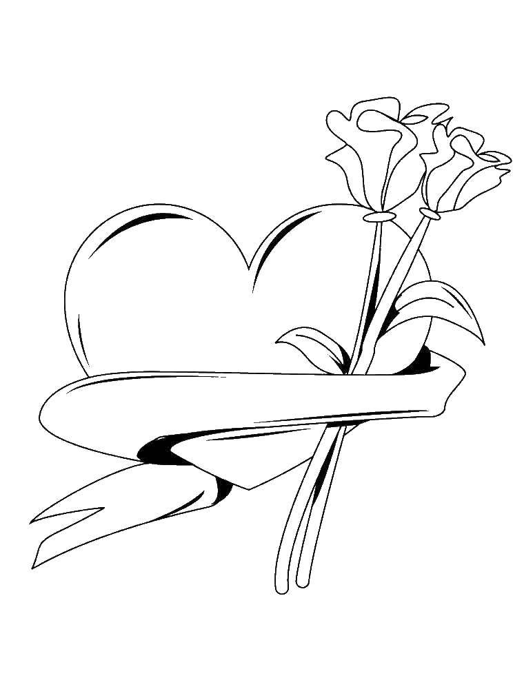 Coloring Heart and roses. Category Hearts. Tags:  Heart, love, rose.