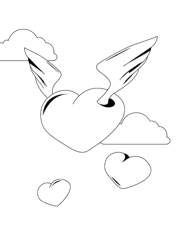 Coloring Heart with wings. Category Hearts. Tags:  Heart, love.