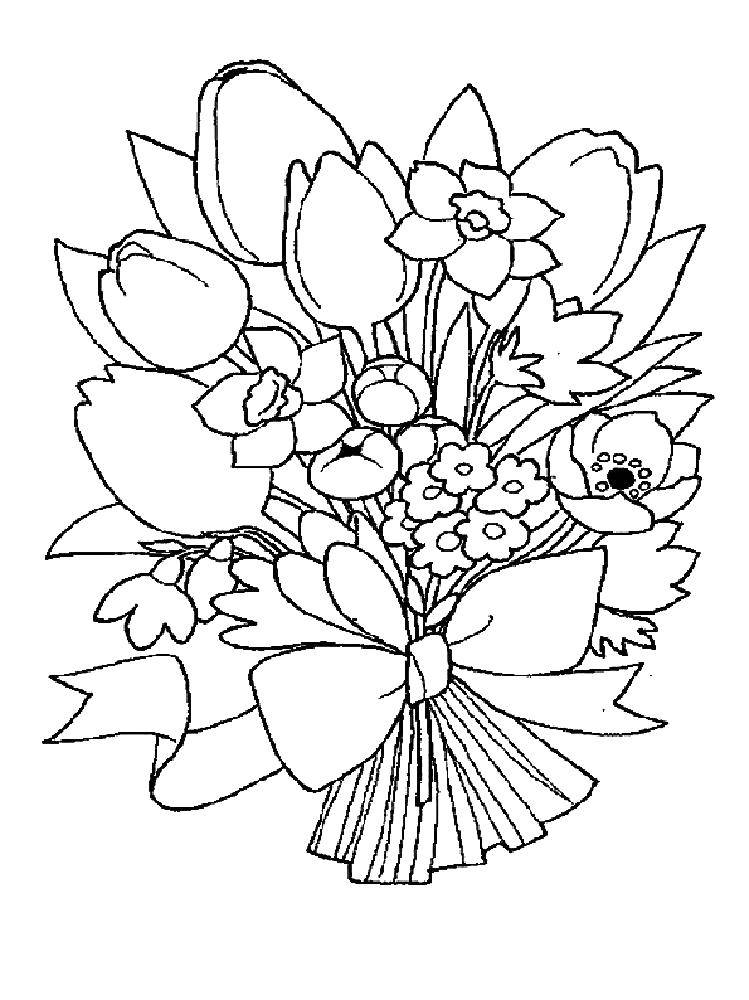 Название: Раскраска Букет с бантом. Категория: цветы. Теги: Цветы, букет.