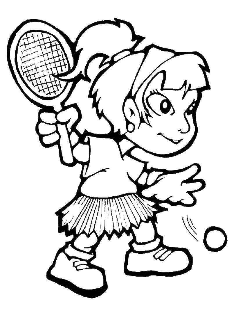 Название: Раскраска Девочка - теннисистка. Категория: спорт. Теги: Спорт, теннис, ракетка.