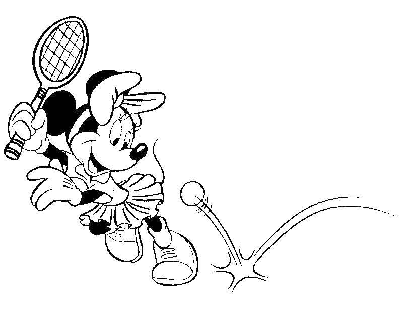 Coloring Minnie mouse playing tennis. Category sports. Tags:  Sports, tennis, racquet.