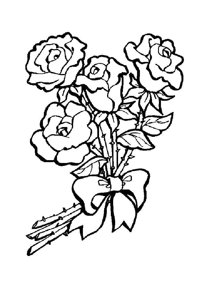 Название: Раскраска Розы подвязанные бантом. Категория: цветы. Теги: Цветы, розы.