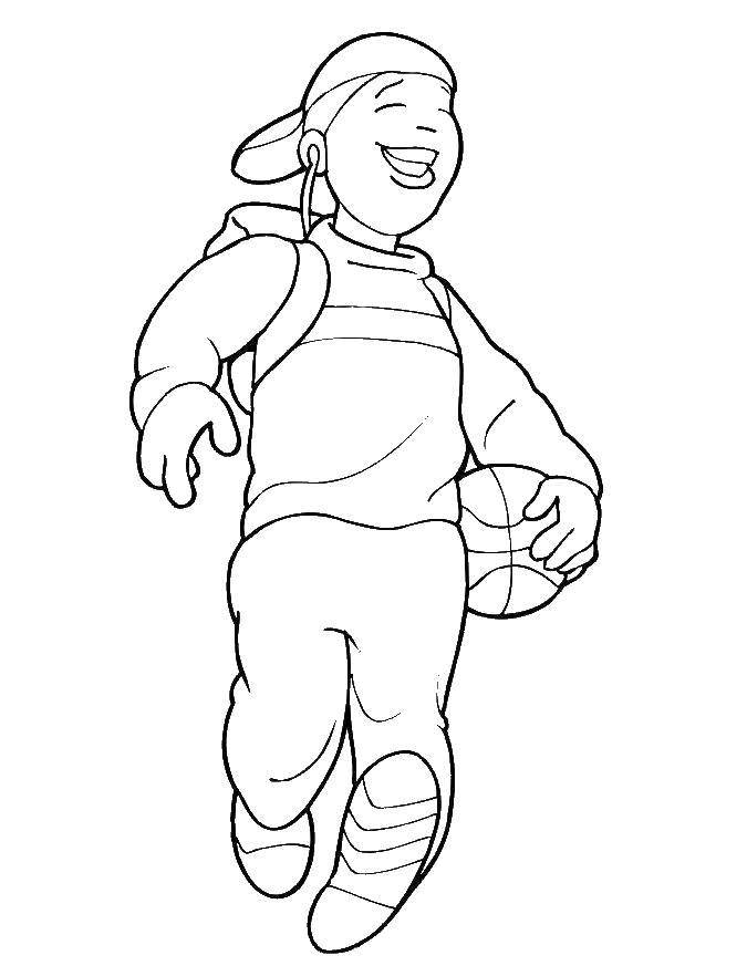 Coloring Sporty boy with a ball. Category sports. Tags:  Sports, basketball, ball, play.