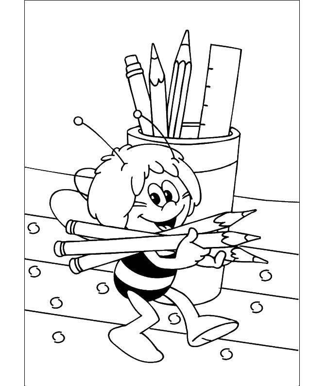 Название: Раскраска Пчелка майя. Категория: Персонаж из мультфильма. Теги: Персонаж из мультфильма, Пчелка майя.