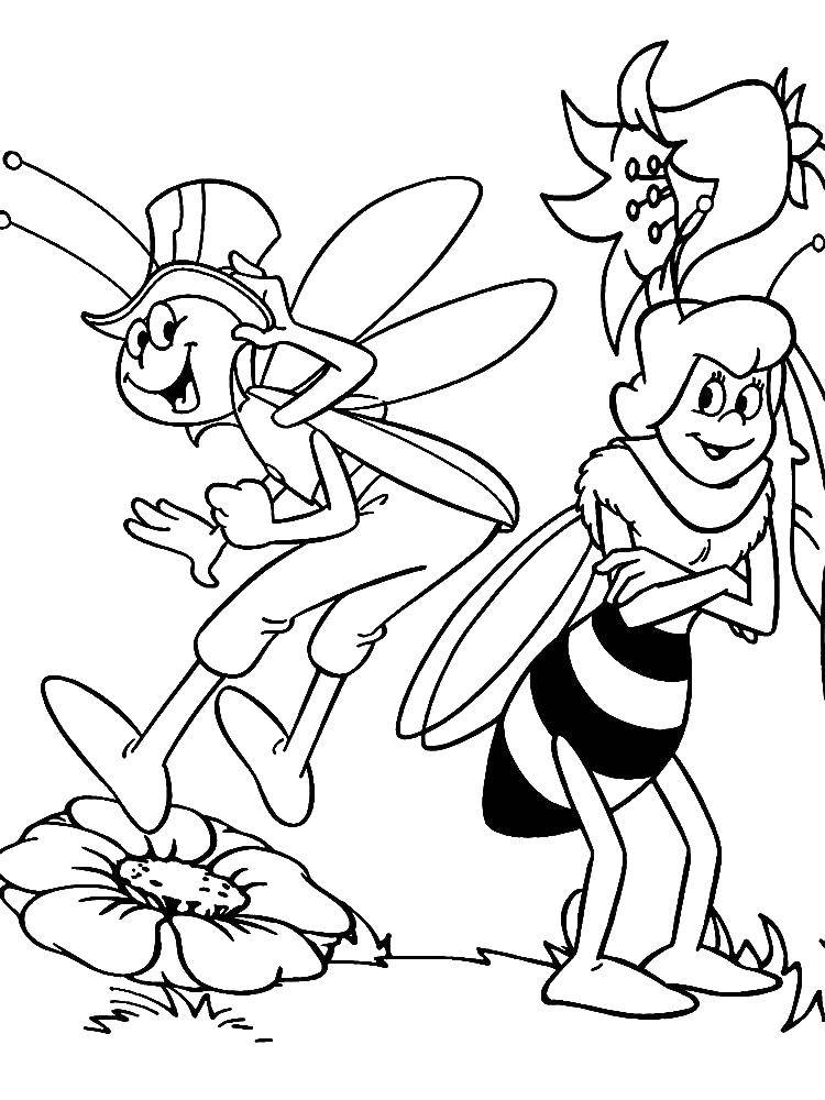 Название: Раскраска Персонажи из мультфильма пчёлка майя. Категория: Персонаж из мультфильма. Теги: Персонаж из мультфильма, Пчелка майя.