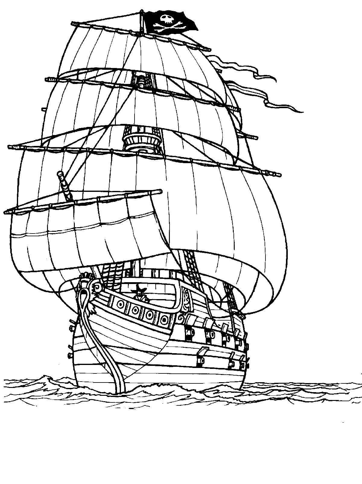 Название: Раскраска Пиратский корабль. Категория: корабли. Теги: корабль, море.
