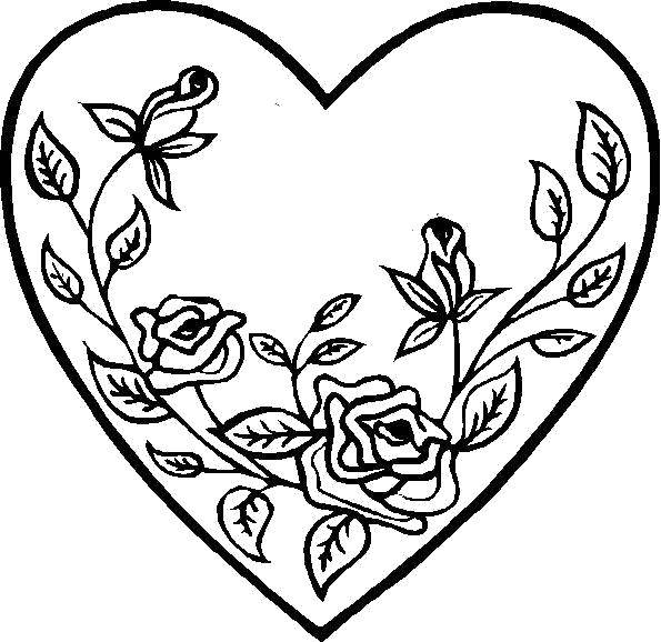 Название: Раскраска Сердце и розы. Категория: день святого валентина. Теги: День Святого Валентина, любовь, сердце, цветы.