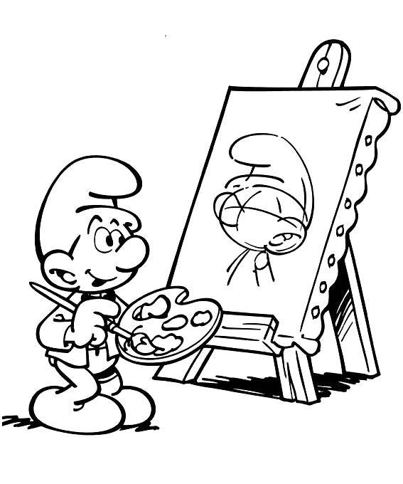 Coloring Smurf artist. Category Smurfs. Tags:  Cartoon character, Smurfs, fun.