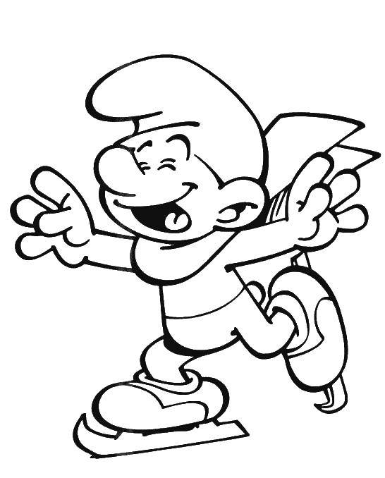 Coloring Smurf on skates. Category Smurfs. Tags:  Cartoon character, Smurfs, fun.