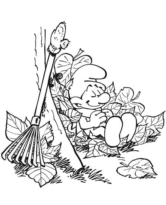 Coloring A smurf in the fall. Category Cartoon character. Tags:  Cartoon character, Smurfs, fun.