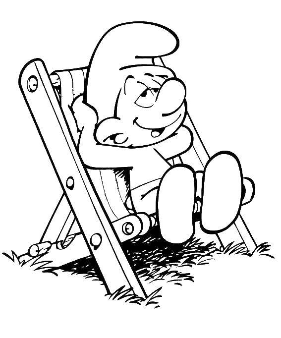 Coloring Smurf is resting. Category Smurfs. Tags:  Cartoon character, Smurfs, fun.