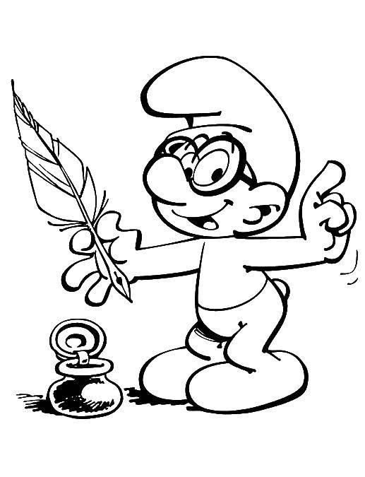 Coloring Smurf writer. Category Smurfs. Tags:  Cartoon character, Smurfs, fun.