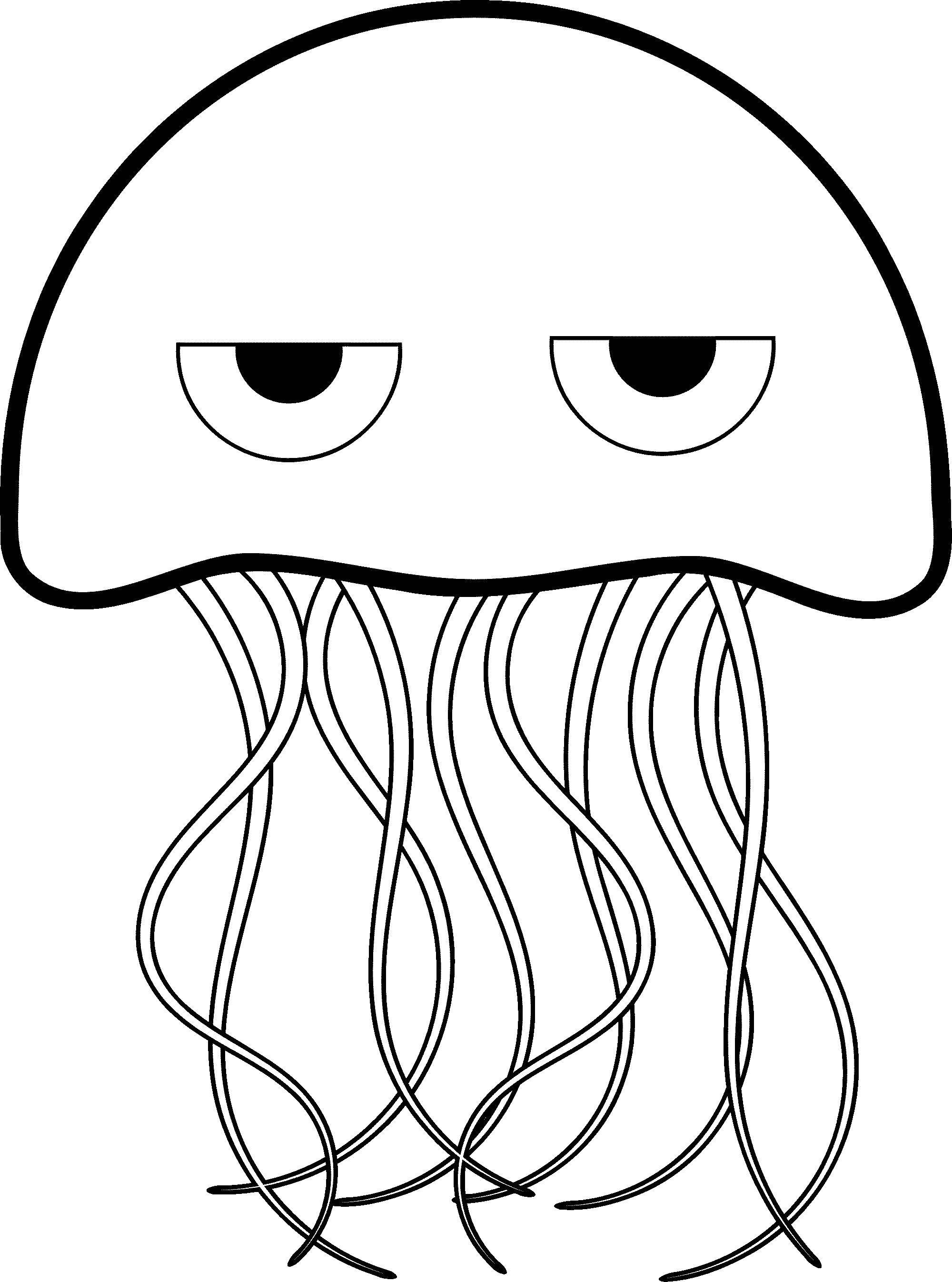 Название: Раскраска Недовольная медуза. Категория: морское. Теги: Подводный мир, медуза, рыбки.