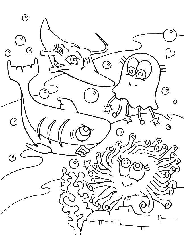 Coloring Underwater friends. Category marine. Tags:  Underwater world, fish.