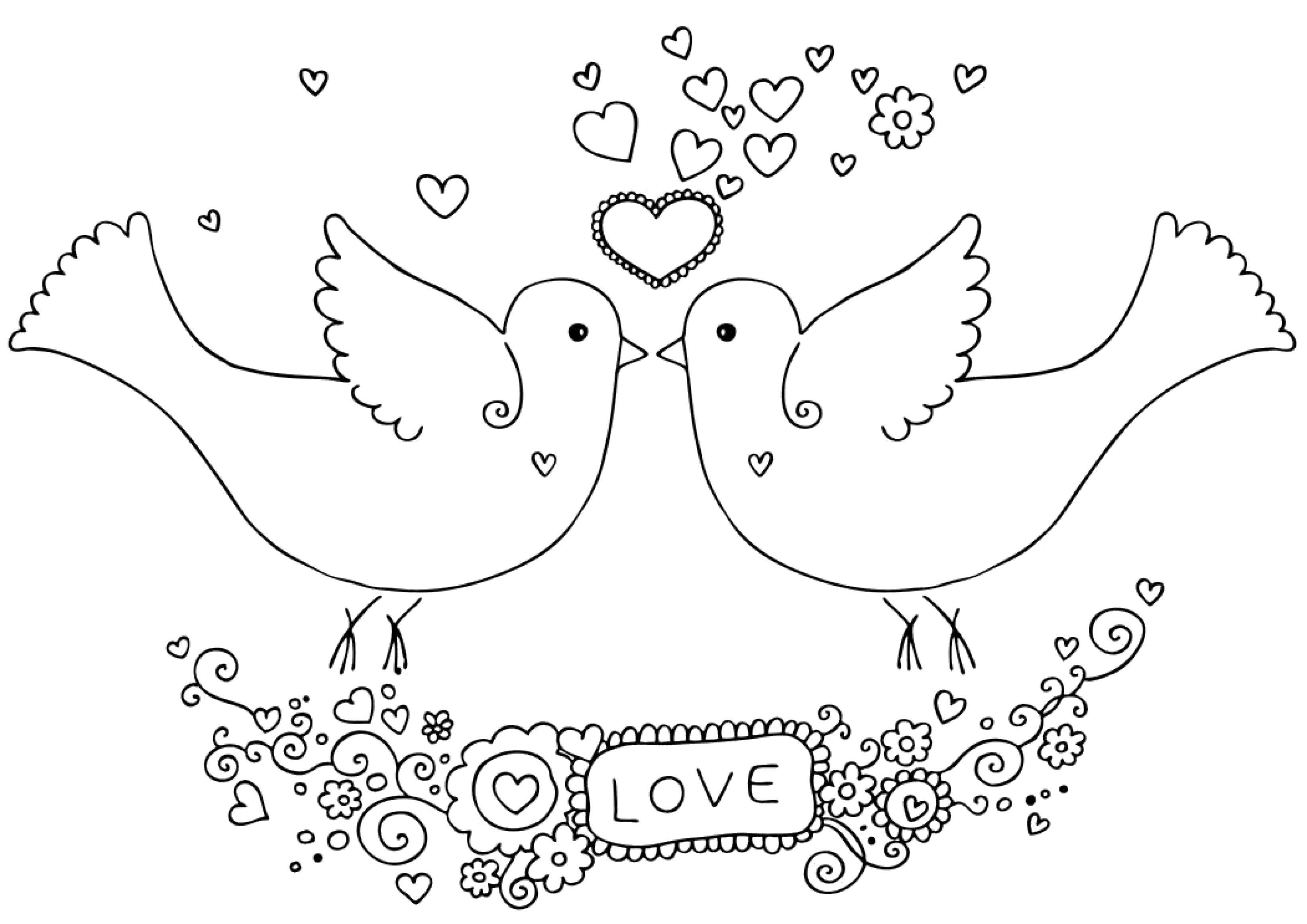 Название: Раскраска Влюбленные птички. Категория: день святого валентина. Теги: День Святого Валентина, любовь, сердце.
