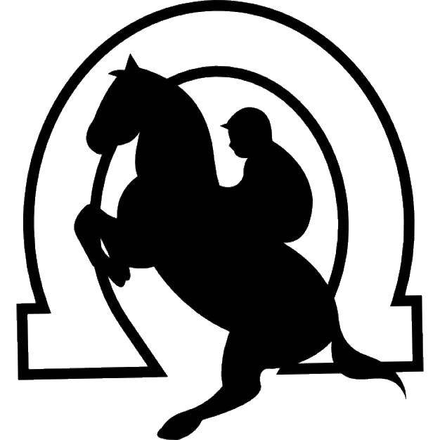 Название: Раскраска Контур лошади с наездником. Категория: контуры лошади. Теги: Контур, лошадь.