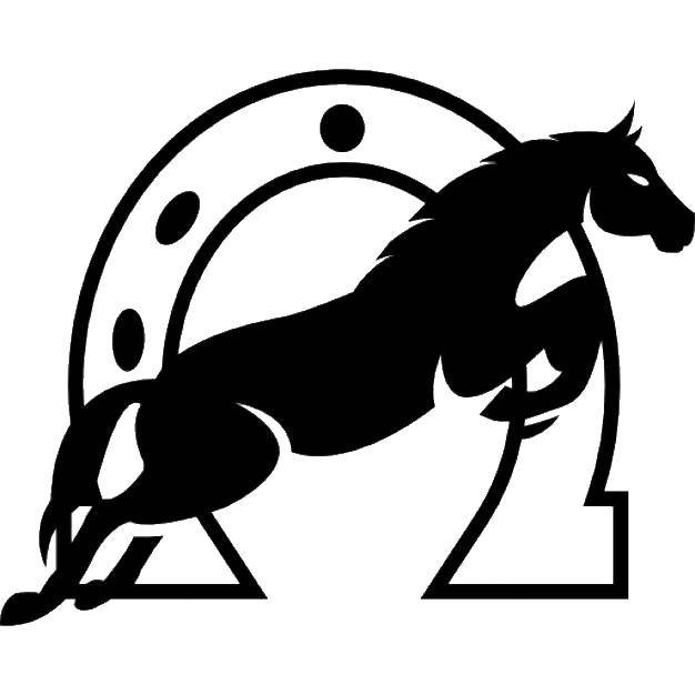 Название: Раскраска Контур лошади с подковой. Категория: контуры лошади. Теги: Контур, лошадь.