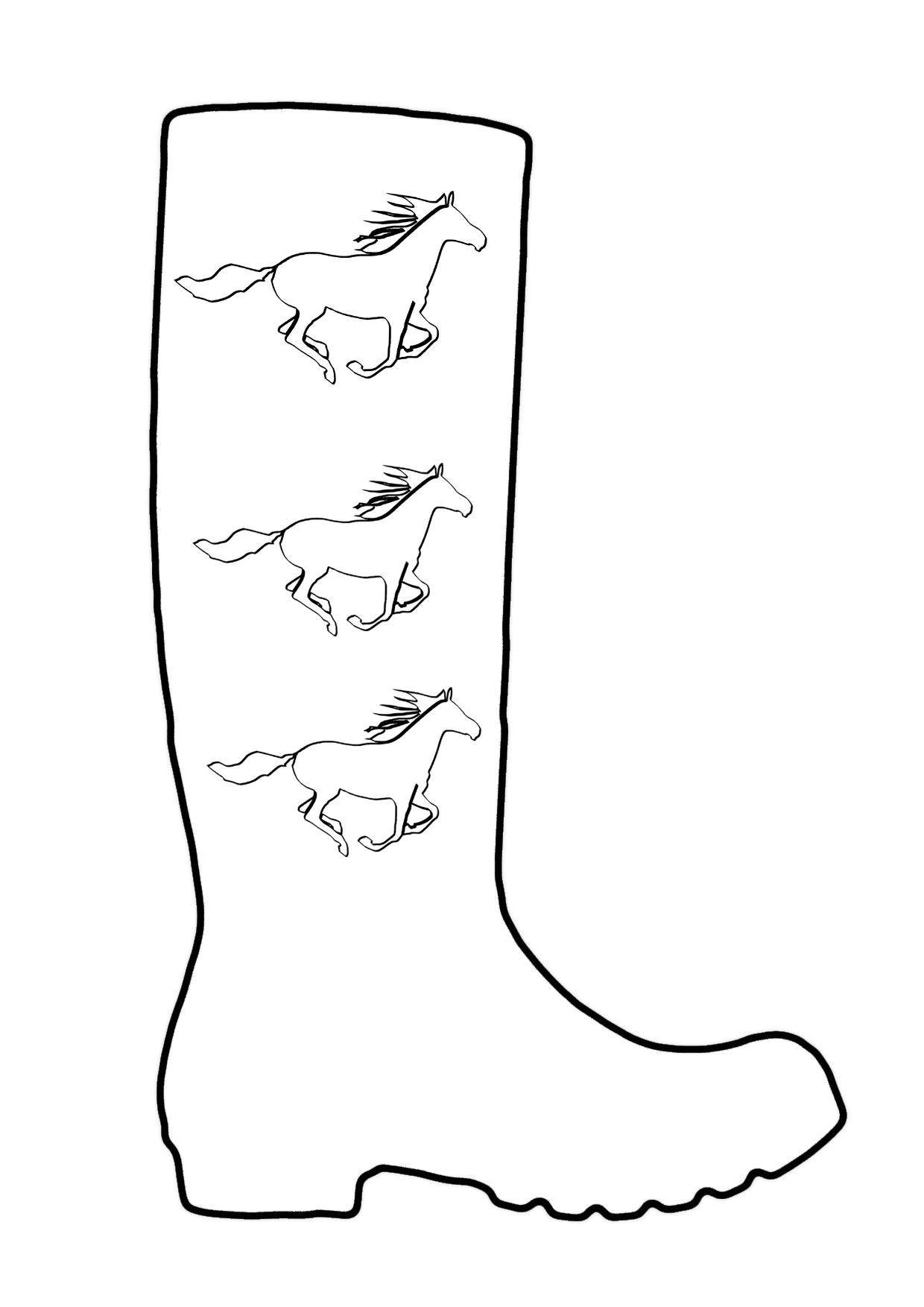 Название: Раскраска Сапог с лошадками. Категория: обувь. Теги: Обувь, сапожки.