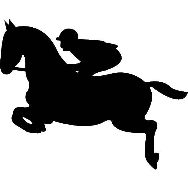 Название: Раскраска Силуэт лошади с наездником. Категория: контуры лошади. Теги: Контур, лошадь.