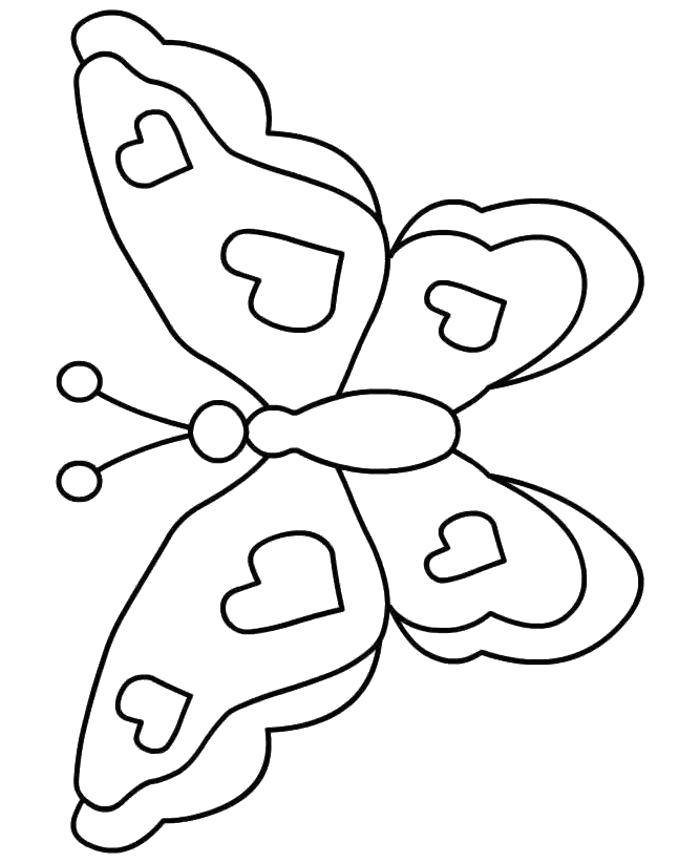 Название: Раскраска Бабочка с сердечками. Категория: контуры для вырезания бабочек. Теги: Бабочка.