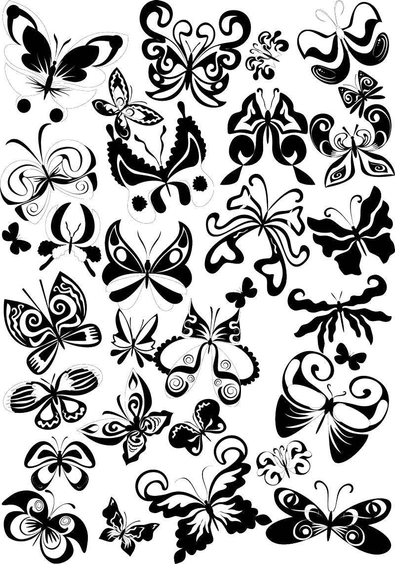 Название: Раскраска Силуэты бабочек. Категория: контуры для вырезания бабочек. Теги: Контур, бабочка.