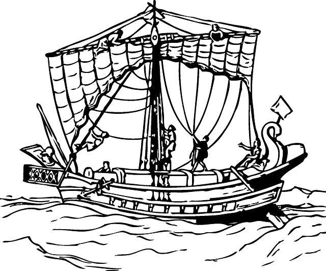 Coloring Raising the sails. Category ship. Tags:  Ship, water, waves.