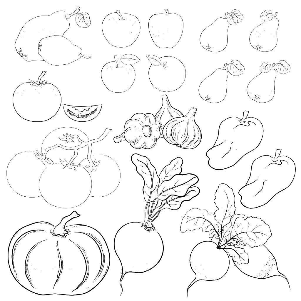 Coloring Vegetables and fruits. Category The food. Tags:  Vegetables, fruits.