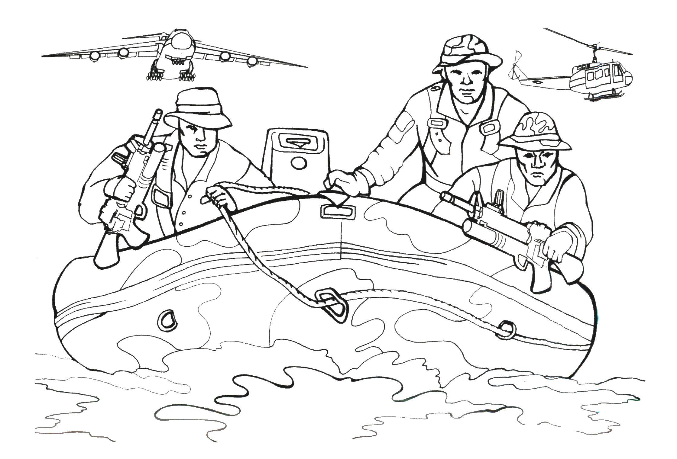 Название: Раскраска Морские пехотинцы. Категория: корабли. Теги: лодка.