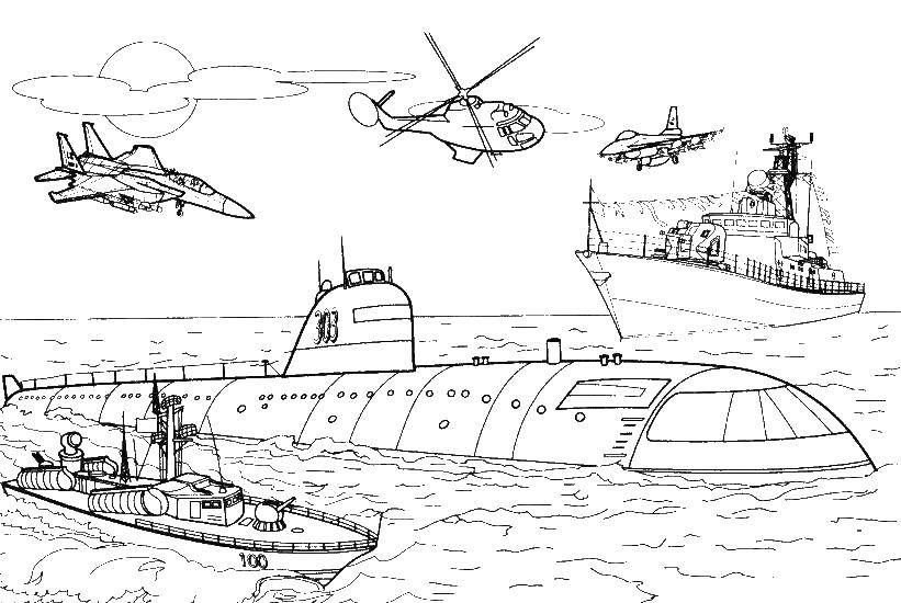 Coloring Cruiser, submarine. Category ships. Tags:  submarine.