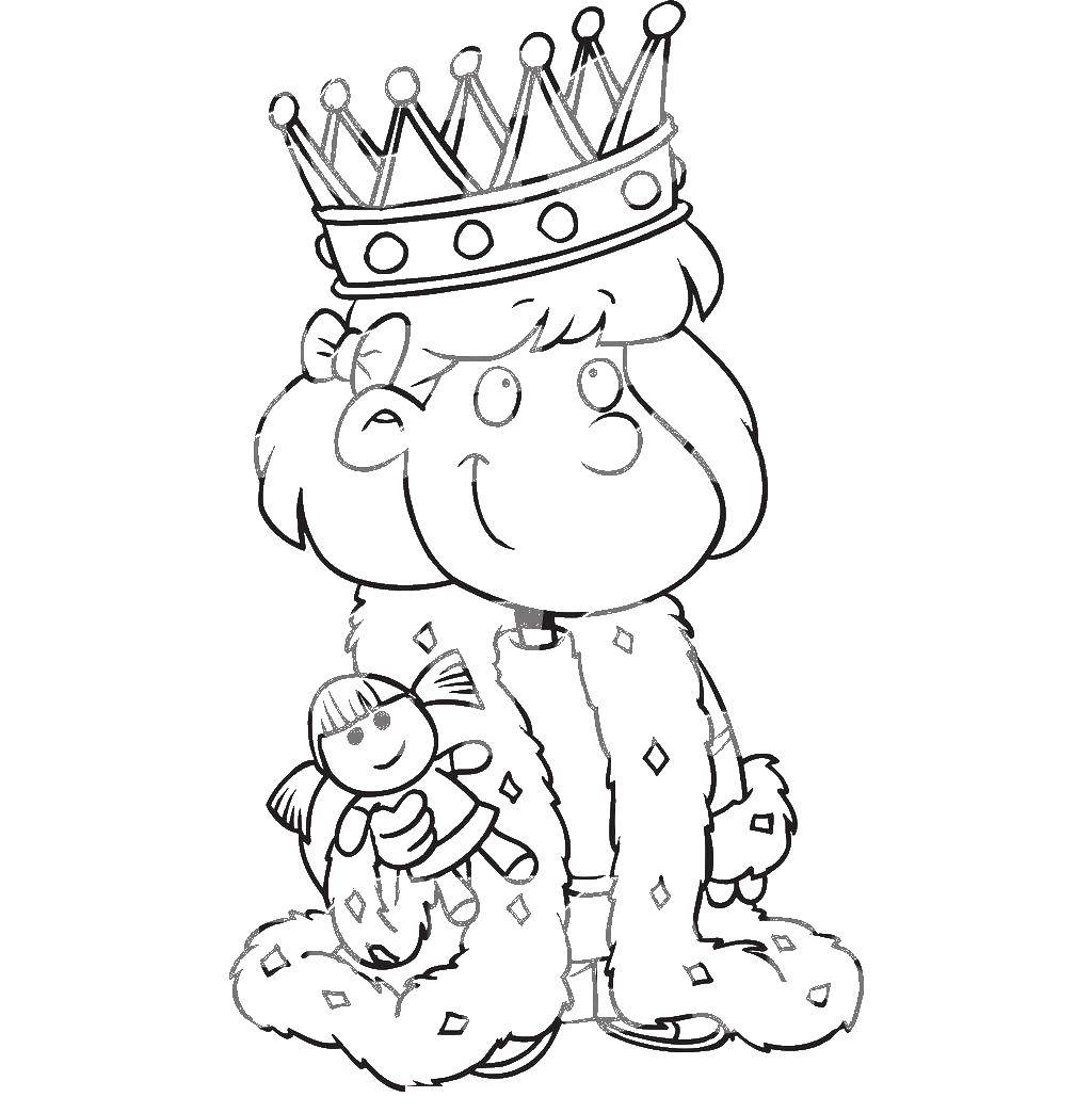 Coloring Girl with a crown and a doll. Category The contour of the doll . Tags:  doll, girl, crown.