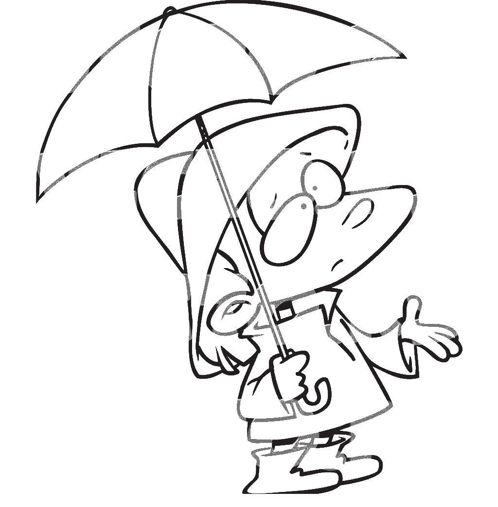 Название: Раскраска Мальчик с зонтом. Категория: Люди. Теги: Мальчик, зонт.