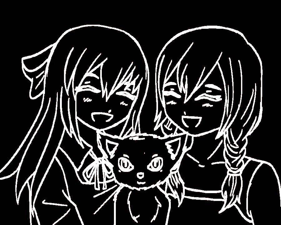 Название: Раскраска Девушки с котом. Категория: аниме. Теги: аниме, девушки.