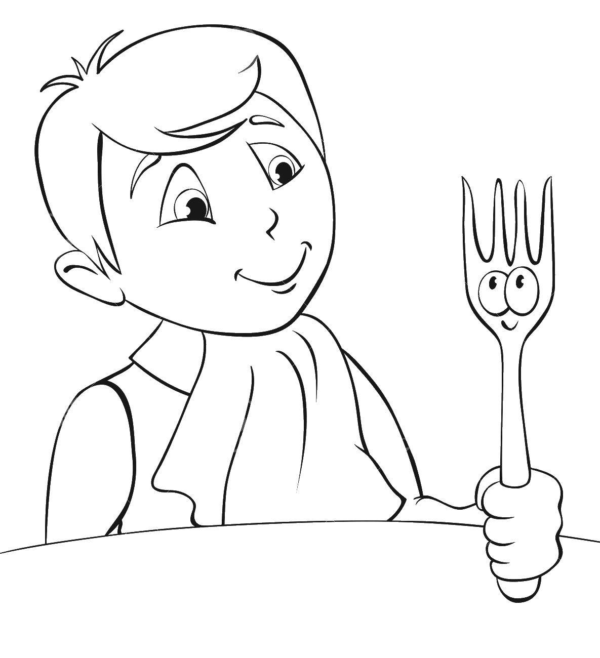 Coloring The guy with the fork. Category the contour of the boy. Tags:  Boy, fork.