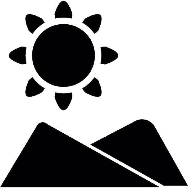 Название: Раскраска Солнце в горах. Категория: Контур солнца. Теги: солнце.