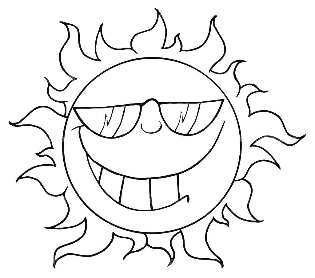 Название: Раскраска Солнце в очках. Категория: Контур солнца. Теги: солнце.